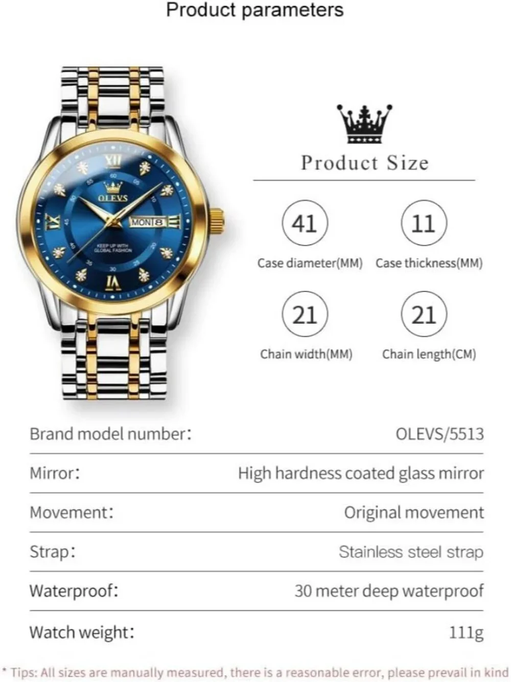 Men's Gold Blue Quartz Stainless Steel Waterproof Luminous Luxury Wooden Watch